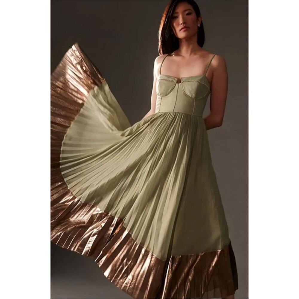 NWT Verb by Pallavi Corset Rhinestone Beaded Pleated Maxi Dress